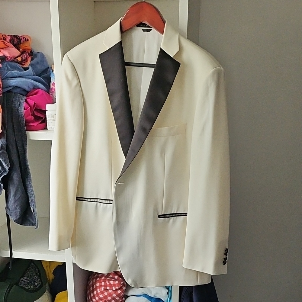 Classic Ivory And Black Dinner Jacket with Notch Satin Lapels